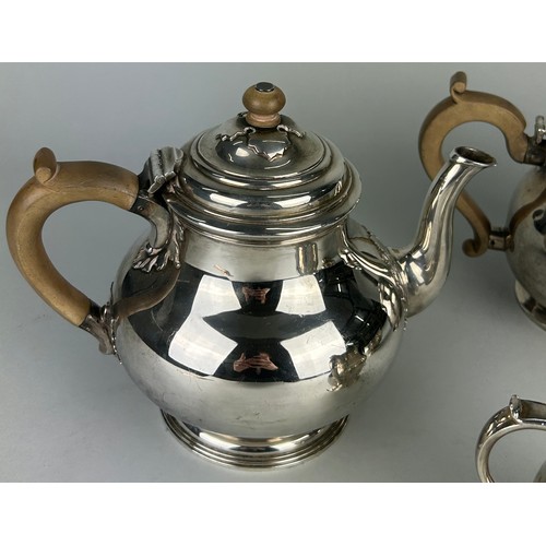 61 - A LONDON SILVER TEA SERVICE MOSTLY BY RICHARD COMYNS, 

Comprising a tea pot, milk pail and sugar bo... 