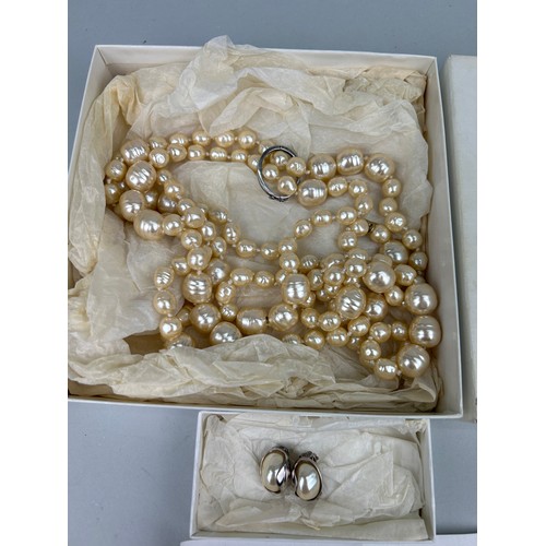 56 - A COBRA AND BELLAMY PEARL NECKLACE AND PAIR OF EARRINGS WITH 925 SILVER CLASP, 

In original boxes a... 