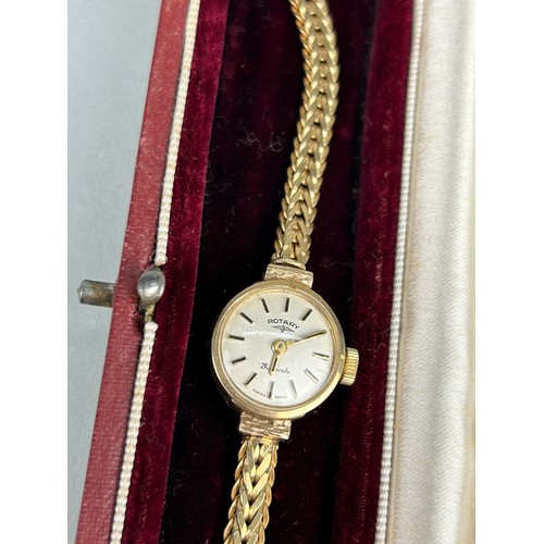 48 - A LADIES 9CT GOLD ROTARY WATCH, 

In antique Asprey and Co velvet case. 

Weight: 13.9gms