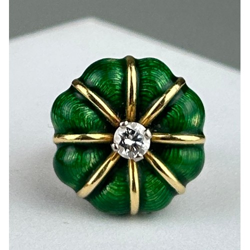 4 - A FABERGE STYLE STATEMENT RING, GREEN ENAMEL AND GOLD WITH A CENTRAL DIAMOND. By repute custom made ... 