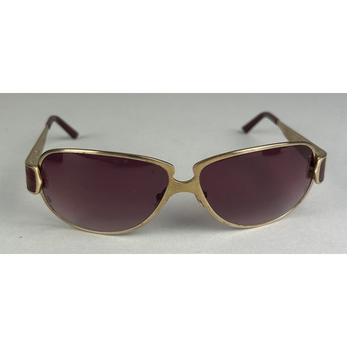 57 - A PAIR OF CARTIER EDITION C GOLD COLOUR RIMMED SUNGLASSES, with faux burgundy crocodile skin detail,... 