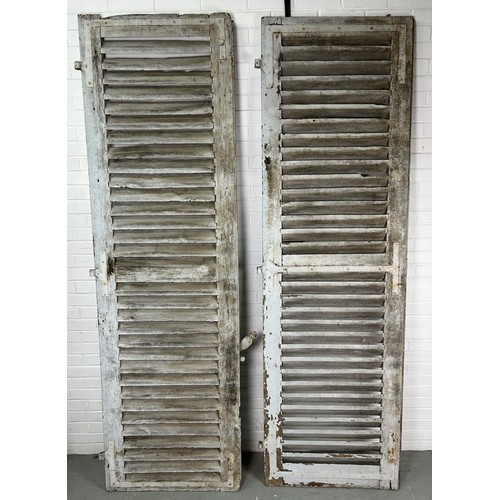 522 - A PAIR OF VERY LARGE INDIAN GREY PAINTED SHUTTERS (2)