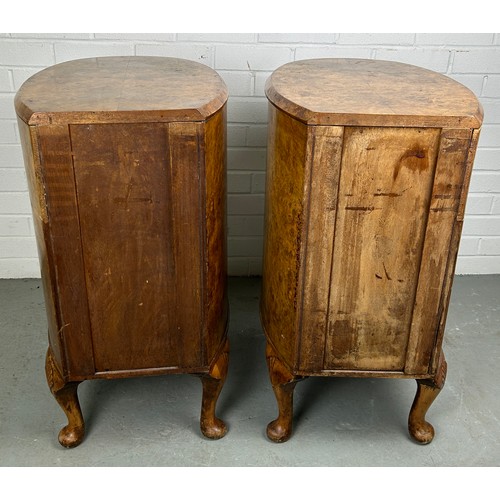 507 - A PAIR OF BURR WALNUT SIDE TABLES EACH WITH THREE DRAWERS (2)