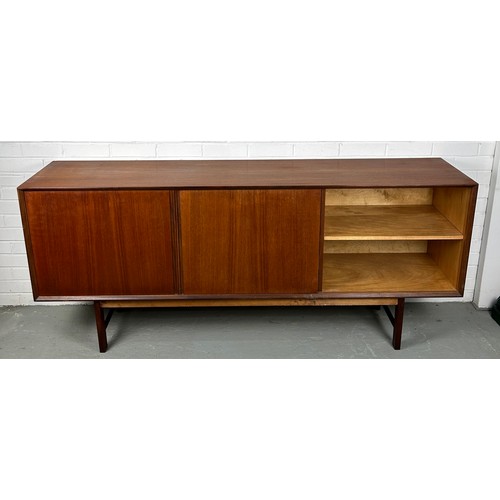 495 - A 1960'S DANISH TEAK SIDEBOARD, 

Sliding doors opening to reveal five shelves.