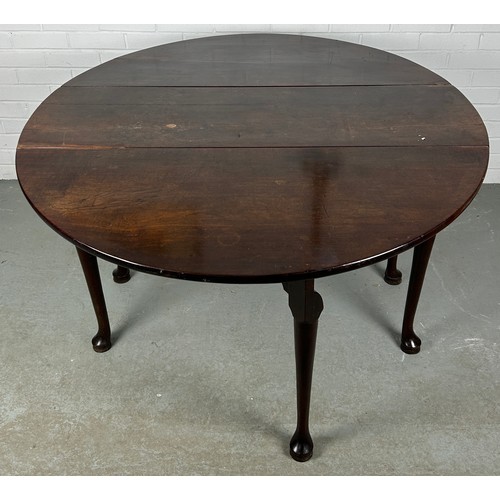 452 - A GEORGE III DROP LEAF TABLE, 

120cm x 72cm 

137cm x 120cm x 72cm when extended.