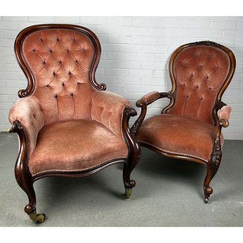 471 - TWO 19TH CENTURY SPOONBACK ARMCHAIRS UPHOLSETERED IN PINK FABRIC (2)

One larger, one smaller. Large... 