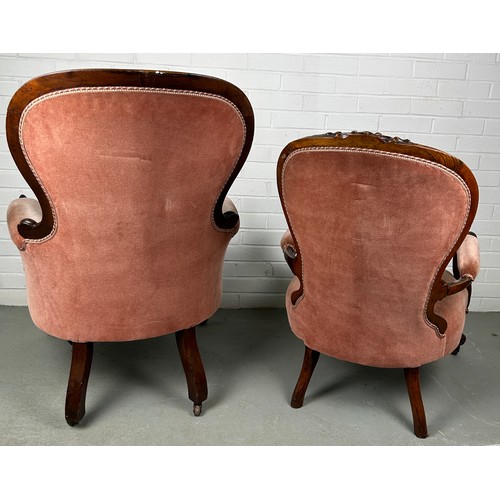 471 - TWO 19TH CENTURY SPOONBACK ARMCHAIRS UPHOLSETERED IN PINK FABRIC (2)

One larger, one smaller. Large... 