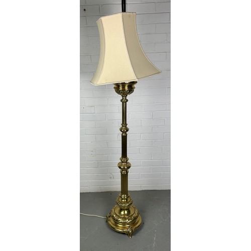 502 - A LARGE GILT BRASS STANDARD LAMP, 165cm h