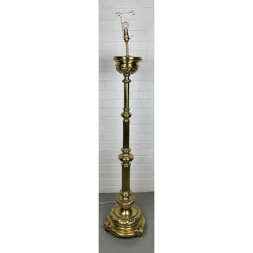 502 - A LARGE GILT BRASS STANDARD LAMP, 165cm h