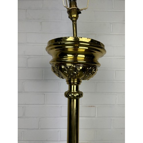 502 - A LARGE GILT BRASS STANDARD LAMP, 165cm h