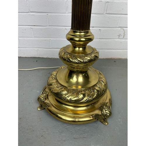 502 - A LARGE GILT BRASS STANDARD LAMP, 165cm h