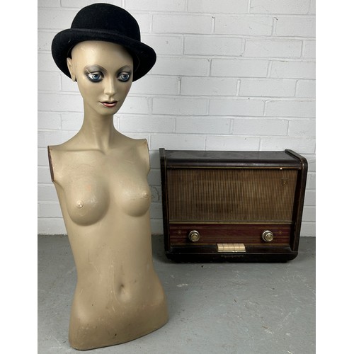 553 - ANTIQUE MANNEQUIN IN A BOWLER HAT, 

Along with a vintage radio (2)