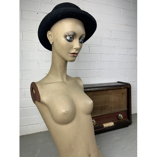 553 - ANTIQUE MANNEQUIN IN A BOWLER HAT, 

Along with a vintage radio (2)