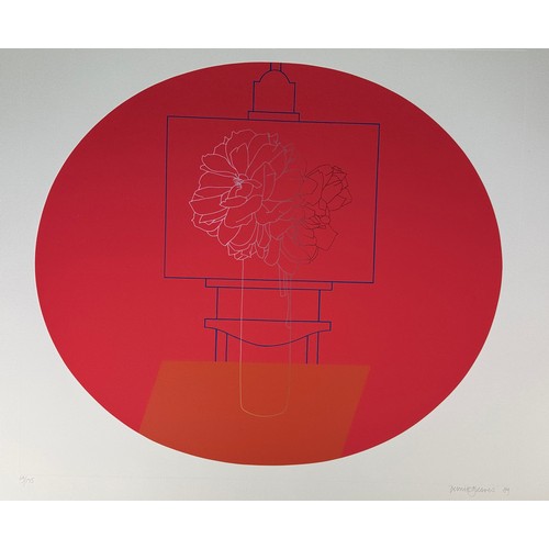 419 - DERRICK GREAVES (1927-2002),

Untitled aquatint of a still life on an easel, with a red background. ... 