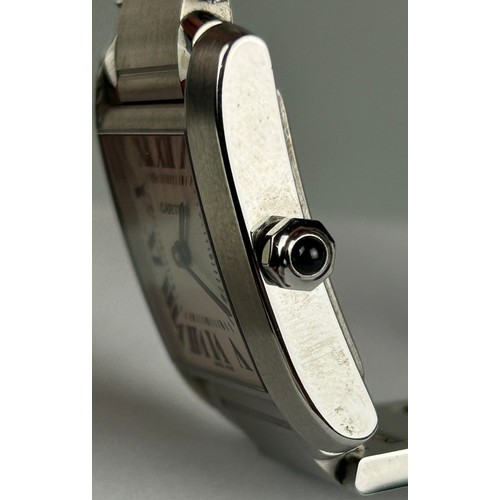 15 - A GENTLEMAN'S CARTIER STAINLESS STEEL TANK FRANCAISE, 

Purchased in the 1990's, with original box. ... 