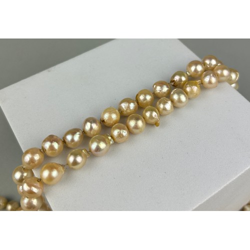 9 - A LONG PEARL NECKLACE CONSISTING OF 116 PEARLS

Each pearl with irregular shape and good lustre. 

W... 