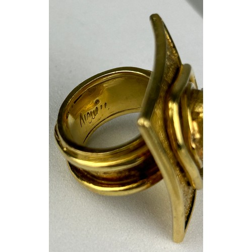 4 - NEVIN HOLMES (TURKISH) AN 18CT GOLD RING INSET WITH A PEARL, 

Born in Budapest, Nevin was the daugh... 