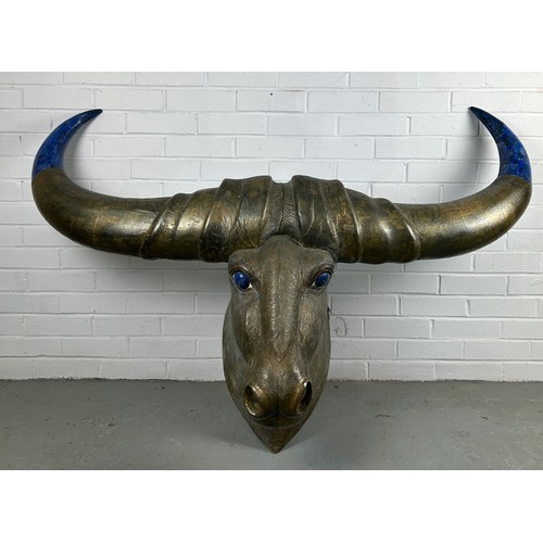 504 - A LARGE BRONZE BUFFALO WITH LAPIS LAZULI HORNS