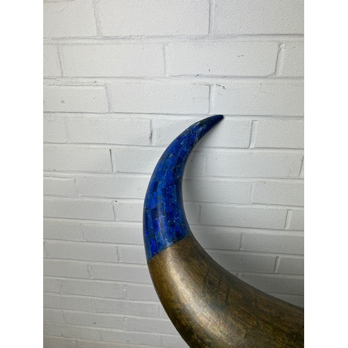 504 - A LARGE BRONZE BUFFALO WITH LAPIS LAZULI HORNS