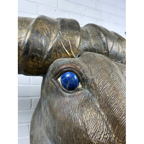 504 - A LARGE BRONZE BUFFALO WITH LAPIS LAZULI HORNS