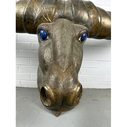 504 - A LARGE BRONZE BUFFALO WITH LAPIS LAZULI HORNS