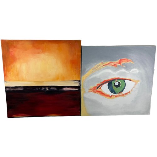 378 - TWO CONTEMPORARY OIL ON CANVAS PAINTINGS,

One abstract and another depicting an eye. Both unsigned.... 