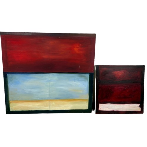 377 - TWO CONTEMPORARY ABSTRACT OIL ON CANVAS PAINTINGS,

105cm x 100cm 

60cm x 60cm