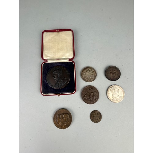 57 - A COLLECTION OF COINS AND BRONZE MEDALS TO INCLUDE, 

Bronze or copper medal to commemorate the Batt... 