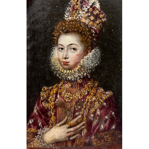 364 - EARLY 17TH CENTURY SPANISH SCHOOL: MINIATURE PORTRAIT PAINTING PROBABLY DEPICTING ISABELLA CLARA EUG...