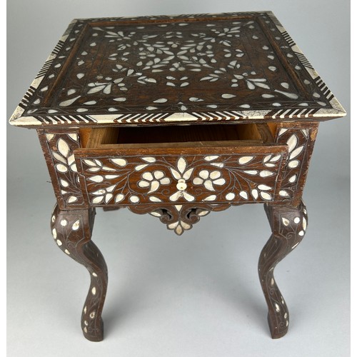 464A - A SYRIAN MOTHER OF PEARL INLAID TABLE, 35cm w x 35cm d x 45cm h

Used condition, with marks, dents a... 