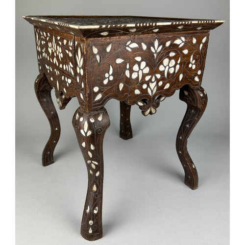 464A - A SYRIAN MOTHER OF PEARL INLAID TABLE, 35cm w x 35cm d x 45cm h

Used condition, with marks, dents a... 