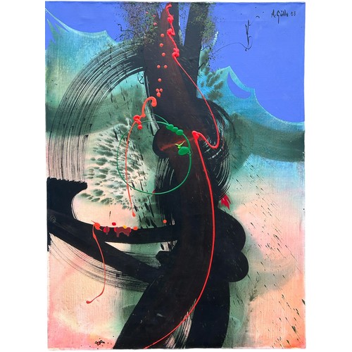 378A - A. GUILLE (FRENCH), 'L'OMBRE EROTIQUE', acrylic on canvas, signed and dated 'A. Guille, 58' (lower r... 