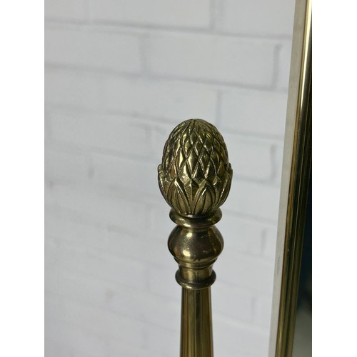 542 - A TALL BRASS CHEVAL MIRROR, 162cm h x 54cm w