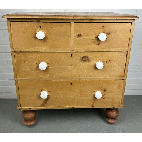 461 - A PINE CHEST OF DRAWERS, TWO SHORT DRAWERS OVER TWO LONG DRAWERS, RAISED ON FOUR TURNED LEGS, 

85cm... 