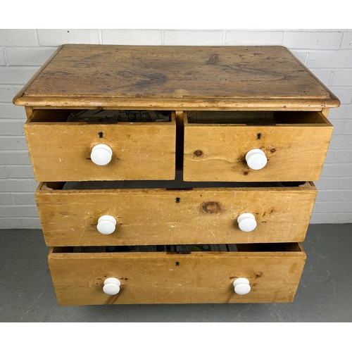 461 - A PINE CHEST OF DRAWERS, TWO SHORT DRAWERS OVER TWO LONG DRAWERS, RAISED ON FOUR TURNED LEGS, 

85cm... 