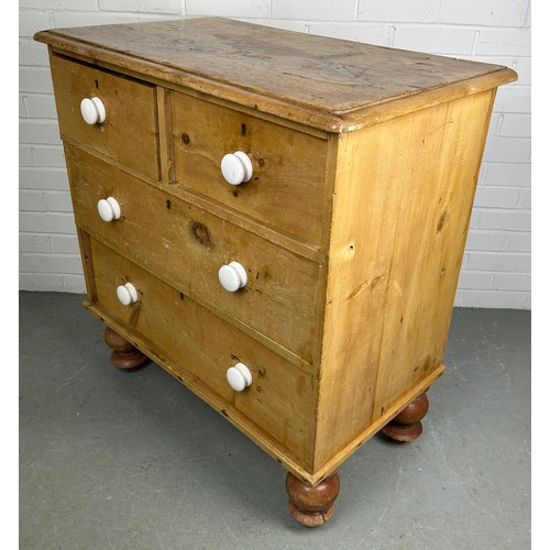 461 - A PINE CHEST OF DRAWERS, TWO SHORT DRAWERS OVER TWO LONG DRAWERS, RAISED ON FOUR TURNED LEGS, 

85cm... 