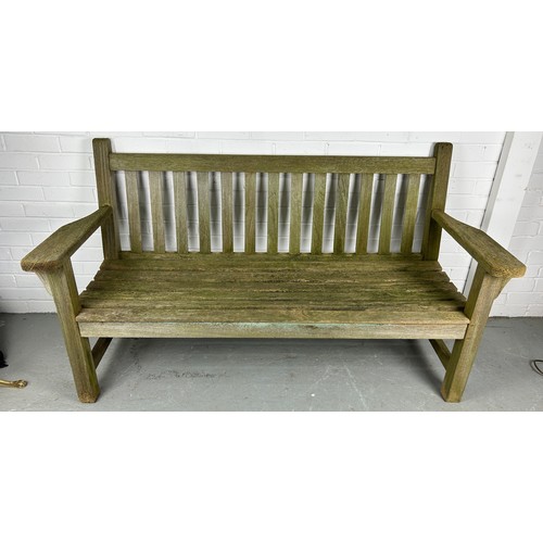 486 - A BARLOW-TYRIE WEATHERED TEAK GARDEN BENCH

160cm x 90cm x 60cm