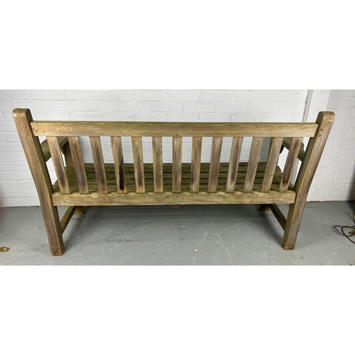 486 - A BARLOW-TYRIE WEATHERED TEAK GARDEN BENCH

160cm x 90cm x 60cm