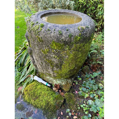 490 - A LARGE AND UNUSUAL JAPANESE STONE CISTERN DECORATED WITH DEER, 

73cm x 73cm

Please note this lot ... 