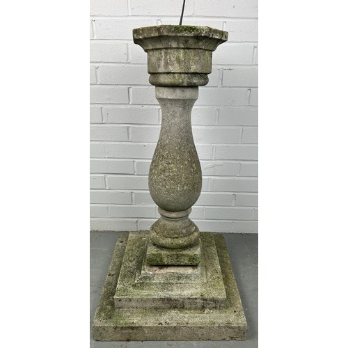 490A - A LARGE STONE SUNDIAL, 

Dated 1793 'Time Flyes', but later.

Diameter of top: 25cm 
Diameter of bas... 