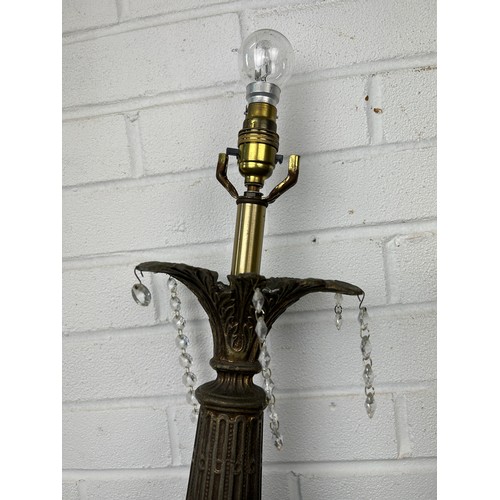 524 - A PAIR OF METAL LAMPS, with hanging glass detail, 75cm h (each) 


Both lamps are broken.