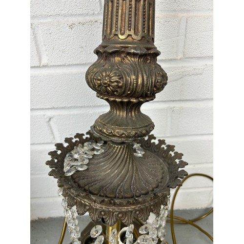 524 - A PAIR OF METAL LAMPS, with hanging glass detail, 75cm h (each) 


Both lamps are broken.