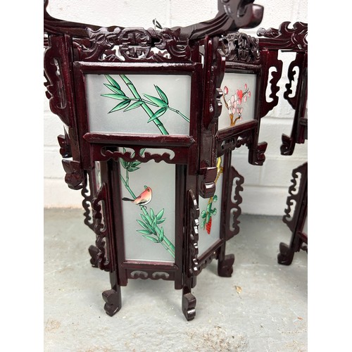 526 - A PAIR OF CHINESE LANTERNS, with hand painted individual glass panels, 36cm h x 40cm w (each) (2)


... 