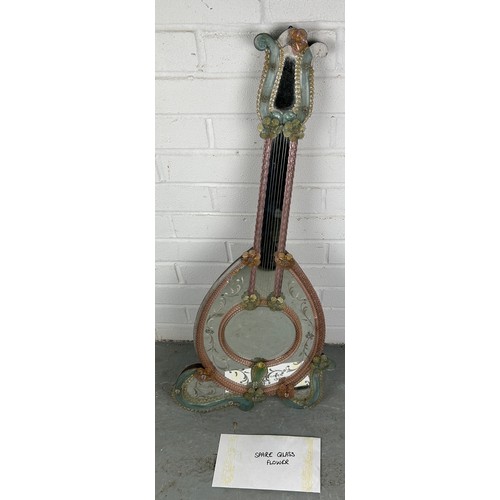 528 - A VENETIAN GLASS WALL MIRROR IN THE FORM OF A GUITAR, 85cm h