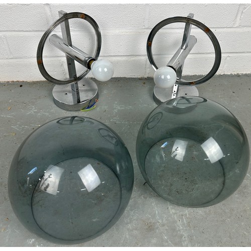 531 - A PAIR OF MID-CENTURY STYLE CHROME TABLE LAMPS WITH GLASS DOME COVERS, 26cm h (each) (2)