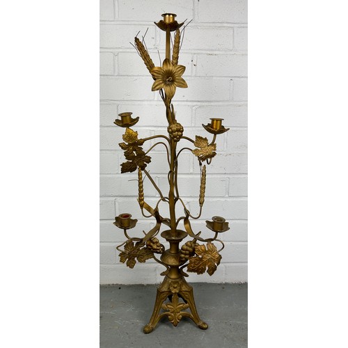 527 - A BRASS WHEATSHEAF CANDELABRA, 78cm h