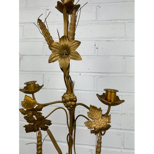 527 - A BRASS WHEATSHEAF CANDELABRA, 78cm h