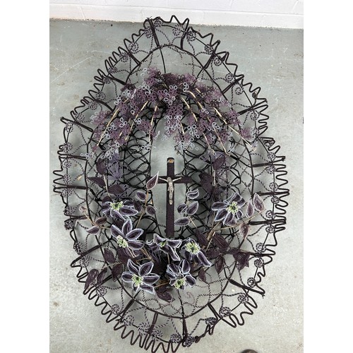 533 - A FRENCH BEADED WIREWORK RELIGIOUS WALLPIECE, 104cm h x 79cm w