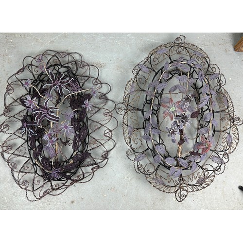 534 - A PAIR OF FRENCH BEADED WIREWORK FLORAL WALLPIECES, 79cm h x 58cm w