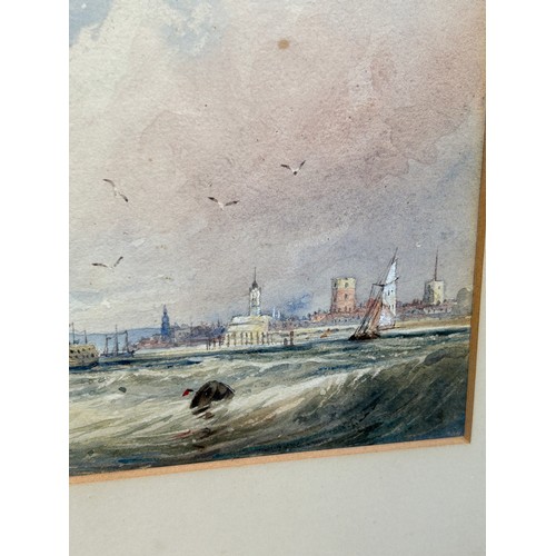 381 - A 19TH CENTURY WATERCOLOUR OF SHIPS ON CHOPPY WATERS, 

Signed J. Edge. Mounted in a frame and glaze... 